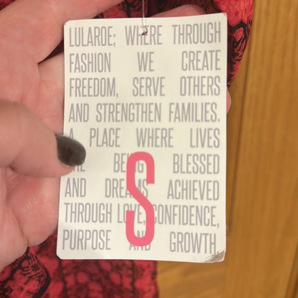 Lularoe red and black sheer kimono style with cascade front and fringe b… - Picture 7 of 8